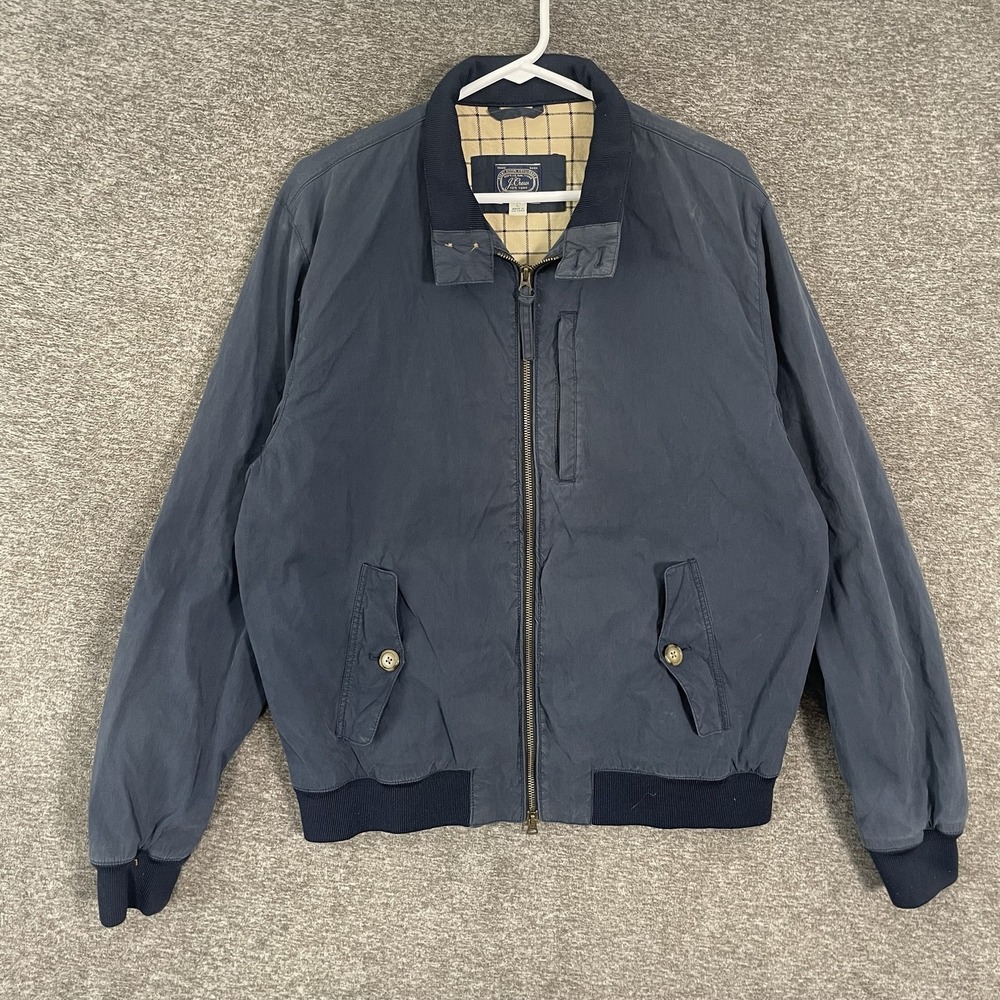J Crew Harrington Jacket Men Large Blue Bomber Full Zip Canvas Plaid Lined H6538